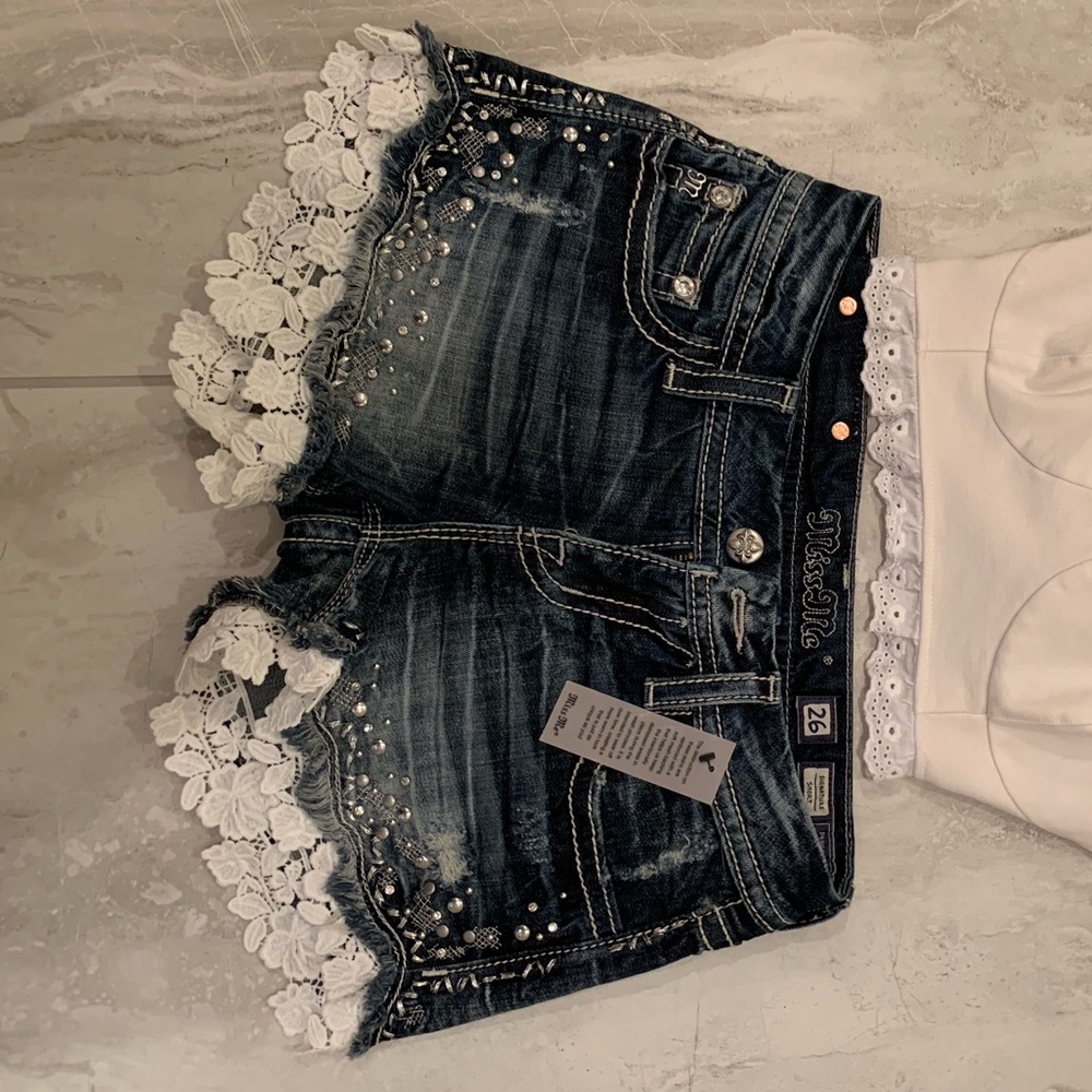 NWT Miss Me lace lined denim shorts